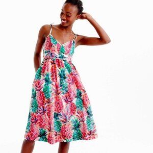 J.CREW Ratti Multicolor Painted Pineapple Summer Spaghetti Strap Midi Dress